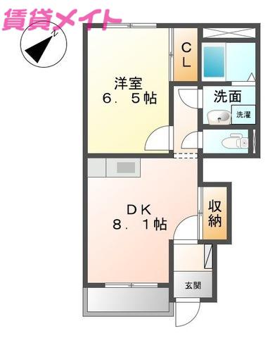 サンハイム(1DK/1階)の間取り写真