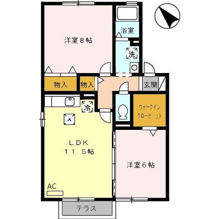 ヴェルドミール I棟(2LDK/1階)の間取り写真