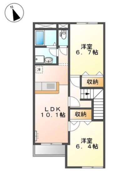 キャトルヴィラージュ(2LDK/2階)の間取り写真