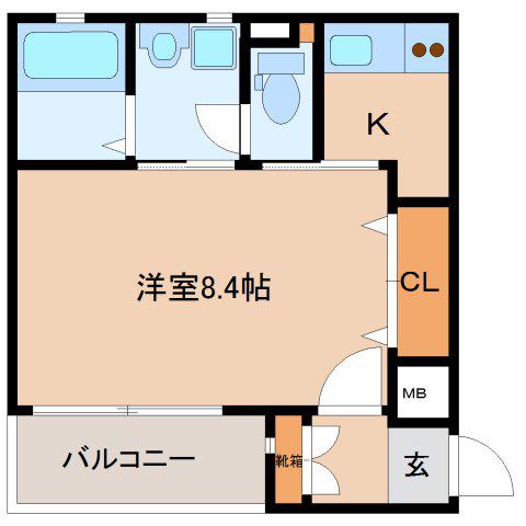 キューブ(1K/2階)の間取り写真