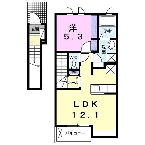 アルシオーネII(1LDK/2階)の間取り写真