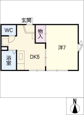 ミラハウスB棟(1DK/1階)の間取り写真