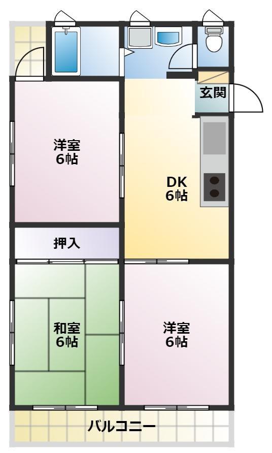 山中荘A棟(3DK/3階)の間取り写真