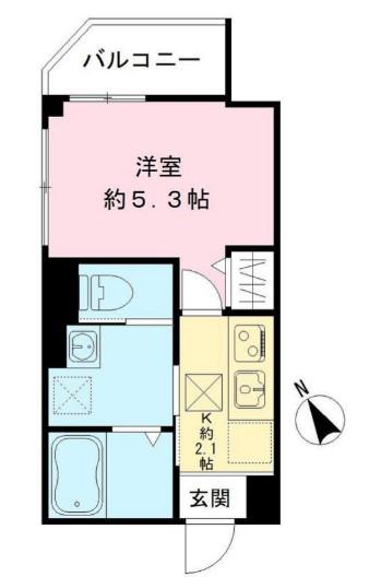 カサグラシア南大井(1K/1階)の間取り写真