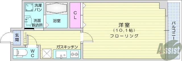 クレセール河原町(1K/3階)の間取り写真