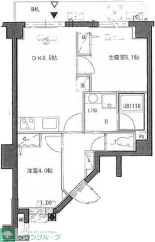 エストゥルース府中(2DK/2階)の間取り写真