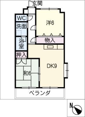 ベルトップ石橋(2DK/2階)の間取り写真