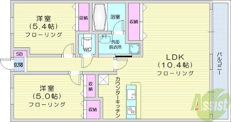 メビウスエース(2LDK/1階)の間取り写真