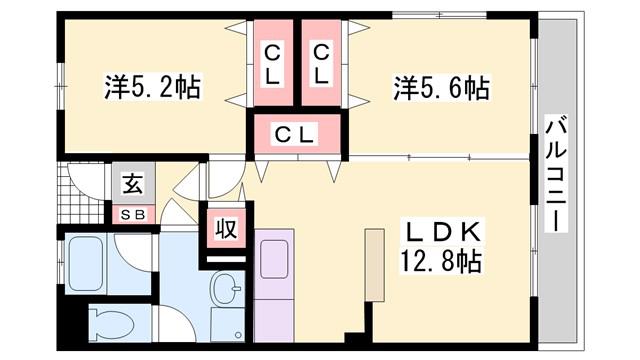 外堀川マンション(2LDK/2階)の間取り写真