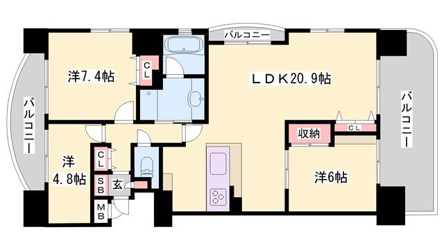 リベール姫路駅南I(3LDK/7階)の間取り写真