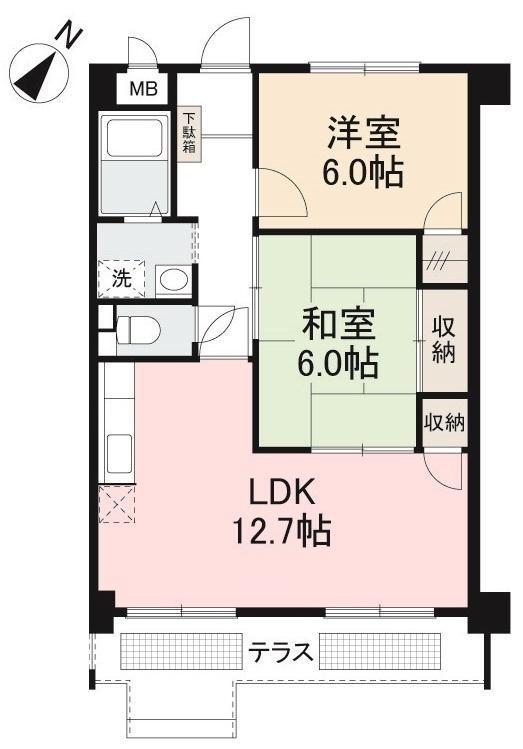 屋島ハイツ(2LDK/1階)の間取り写真