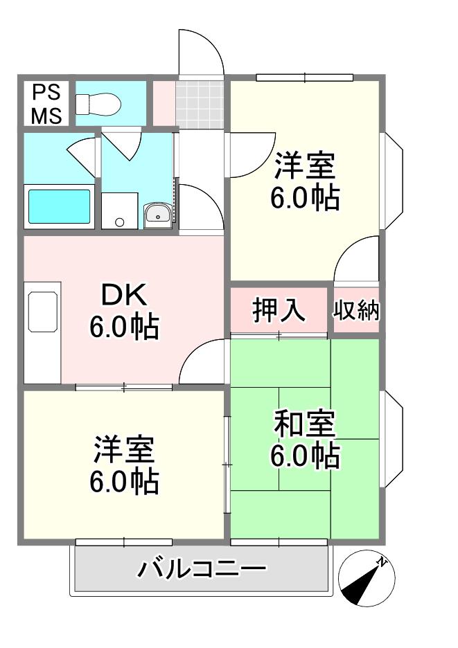 シャトル関根(3DK/2階)の間取り写真