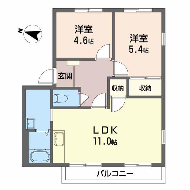 フレグランス高松(2LDK/2階)の間取り写真