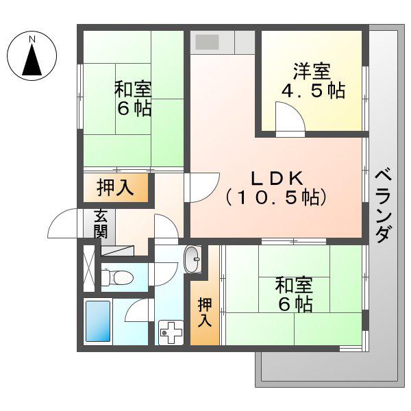 マンション城南(3LDK/2階)の間取り写真