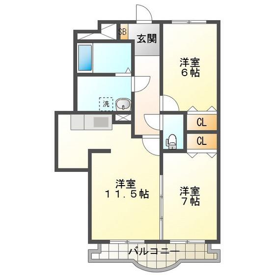 クレストールサカクラ(2LDK/3階)の間取り写真