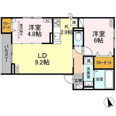 DーROOM小田原8丁目III(2LDK/3階)の間取り写真
