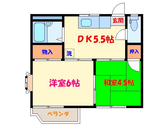 コーポ神山(2DK/2階)の間取り写真