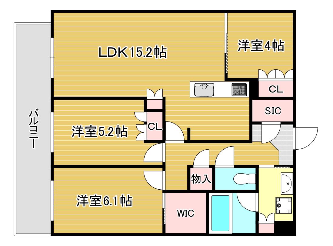 ザ・サンパーク小倉駅タワーレジデンス(3LDK/15階)の間取り写真