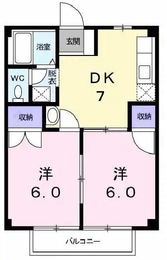 ハイムマコトB(2DK/2階)の間取り写真