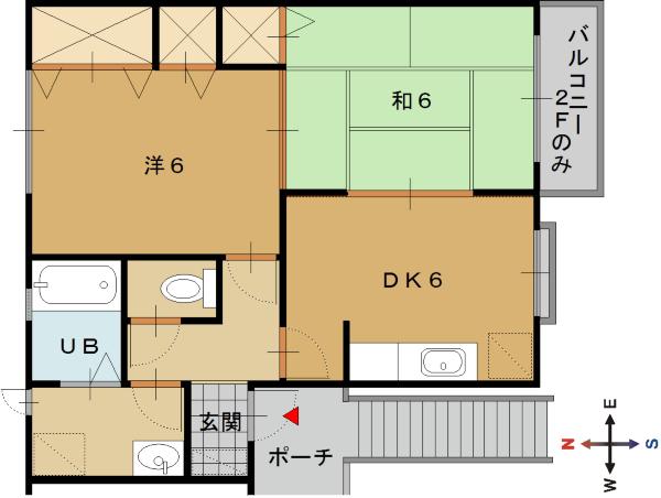 パレス八反田II(2DK/1階)の間取り写真