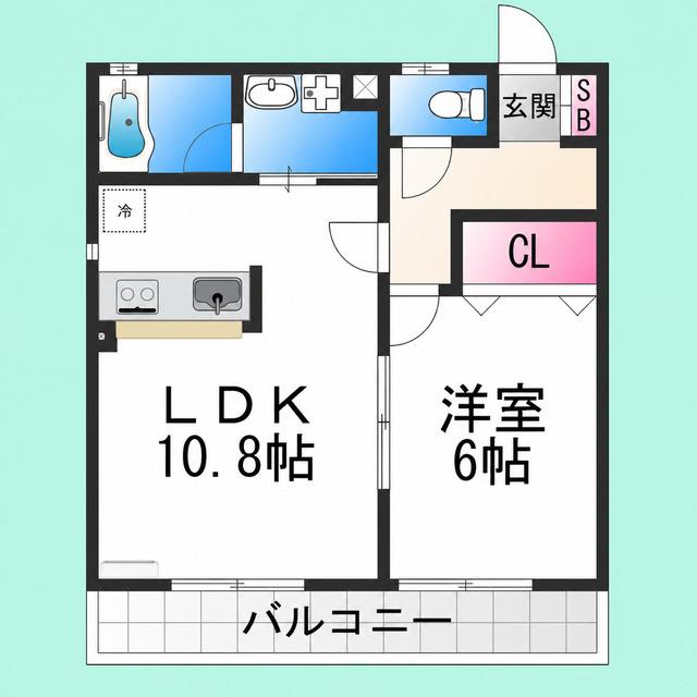 アムールLIVELY常磐(1LDK/2階)の間取り写真