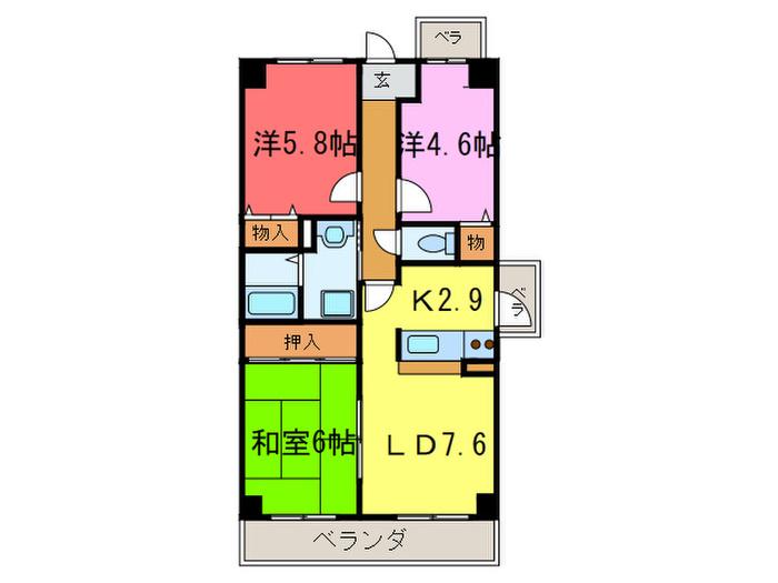 サバービア泉大津(3LDK/3階)の間取り写真