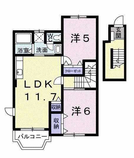 ソレイユ・ルヴァンA(2LDK/2階)の間取り写真