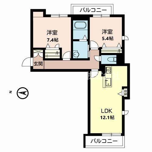 サンフェリーチェ篠山(2LDK/3階)の間取り写真