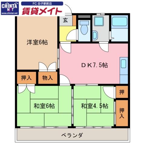 シティライフあさひ(3DK/2階)の間取り写真