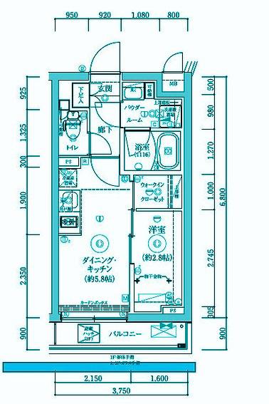リルシア三軒茶屋(1DK/2階)の間取り写真