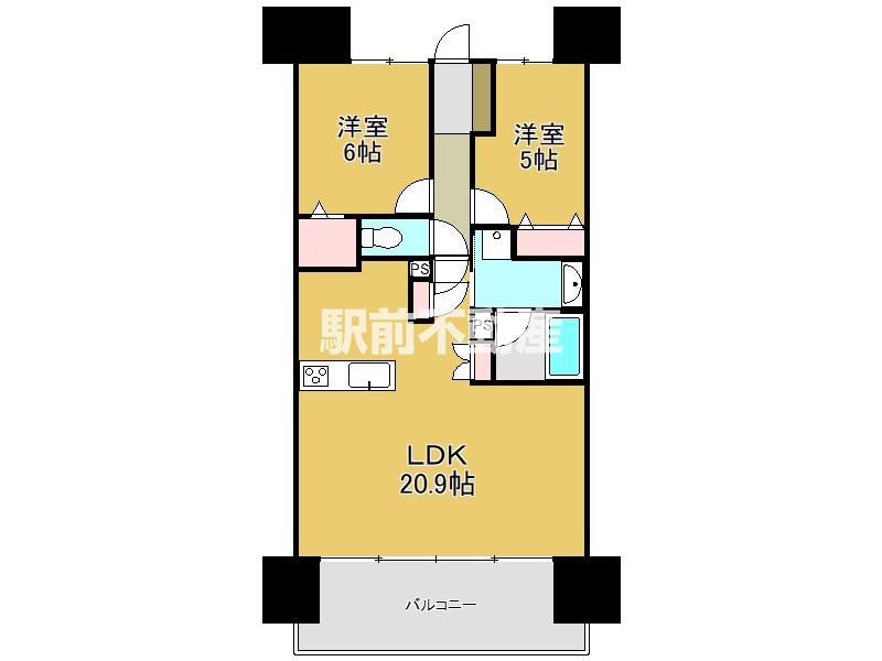 デュオヒルズ城内(2LDK/4階)の間取り写真