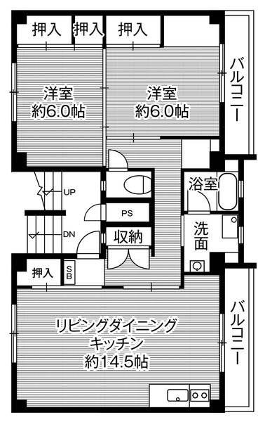 ビレッジハウス美園II4号棟(2LDK/3階)の間取り写真