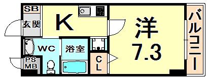 ハッピー新伊丹II(1K/2階)の間取り写真