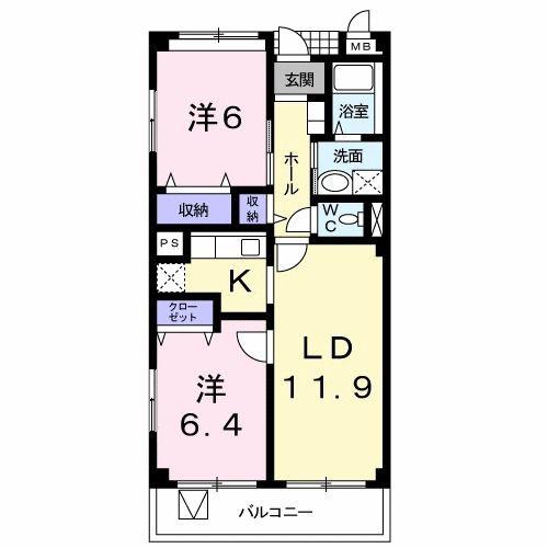 メゾンド フォンテーヌ(2LDK/4階)の間取り写真