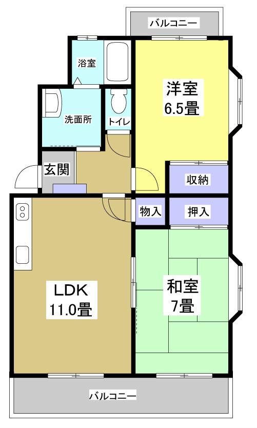 アクシア飯田(2LDK/3階)の間取り写真