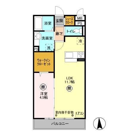 メルヴェーユ三郷中央C(1LDK/2階)の間取り写真