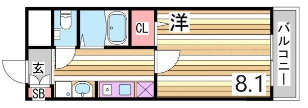 クオーレ三宮壱番館(1K/8階)の間取り写真
