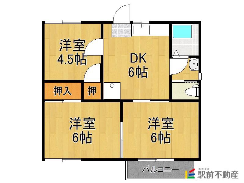 ハイツ中小路(3DK/1階)の間取り写真