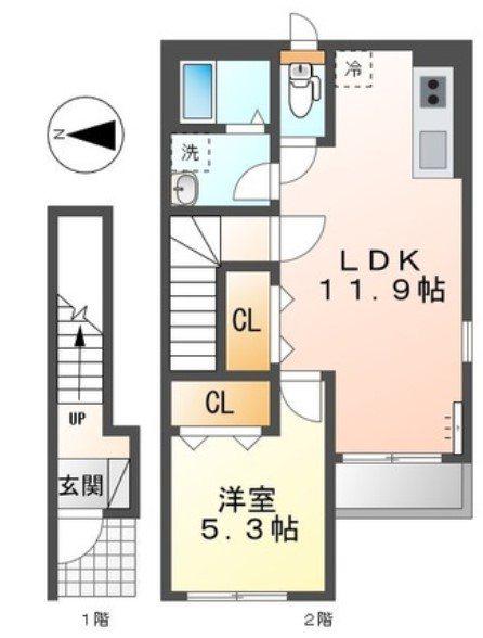 フルール(1LDK/2階)の間取り写真