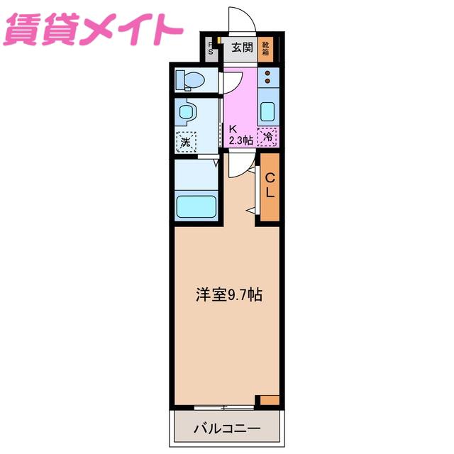 ヒカルサ四日市東阿倉川(1K/2階)の間取り写真
