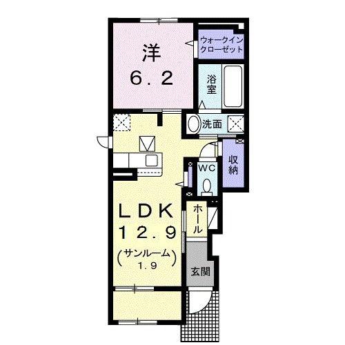 ヴェントセレーノII(1LDK/1階)の間取り写真