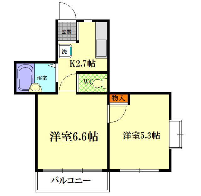 コーポK&U(2K/2階)の間取り写真