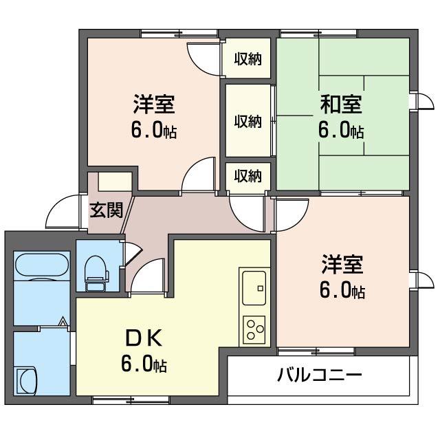 レジデンス八重原A(3DK/2階)の間取り写真