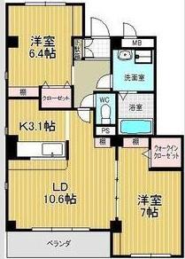 レザンヴェール八つ松(2LDK/1階)の間取り写真