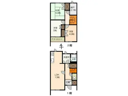 グンゼ綾中(3SLDK/1階)の間取り写真