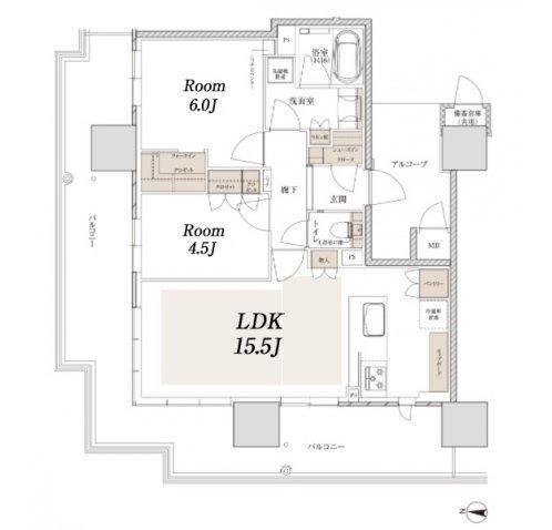 ザ ファインタワー久屋大通(2LDK/4階)の間取り写真