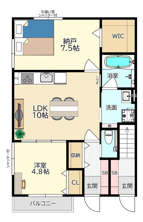 ロコパラッツォ潮江大宮(1SLDK/1階)の間取り写真