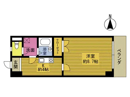 カーサビアンカ(1K/4階)の間取り写真