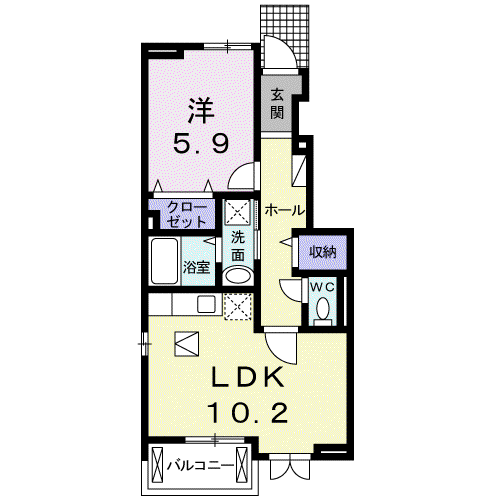 サンビエンテII(1LDK/1階)の間取り写真