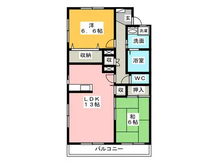 フォーブル神谷B(2LDK/2階)の間取り写真